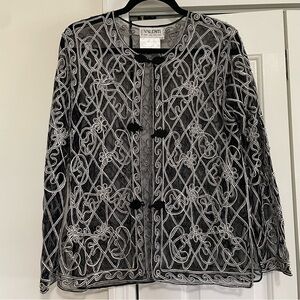 Valenti Vintage Sheer Filagree Jacket / Cover Up Black Silver Size Small